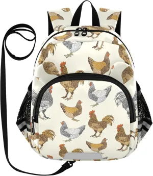 Toddler Backpack for Girls Boys Rooster Realistic Beige Kids Small Backpacks Mini Preschool Kindergarten Travel Backpack Book Bags, 3-6 Years
