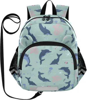 Toddler Backpack for Girls Boys Sea Dolphin Jellyfish Kids Small Backpacks Mini Preschool Kindergarten Travel Backpack Book Bags, 3-6 Years