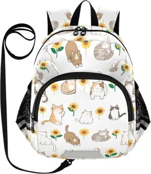 Toddler Backpack for Girls Boys Sunflower Cute Cat Kids Small Backpacks Mini School Backpack Book Bags Kindergarten Bag, 3-6 Years