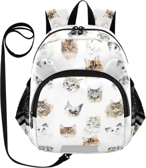 Toddler Backpack for Girls Boys Watercolor Cats Cute Kids Small Backpacks Mini School Backpack Book Bags Kindergarten Bag, 3-6 Years