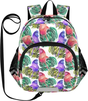 Toddler Backpack for Girls Boys Watercolor Rooster Fowl White Kids Small Backpacks Mini School Backpack Book Bags Kindergarten Bag, 3-6 Years