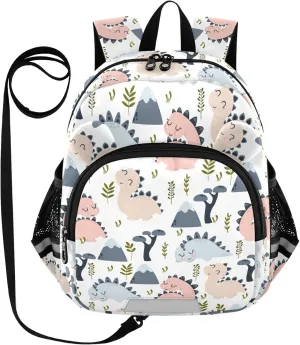 Toddler Backpack for Girls Boys White Leaf Dinosaur Kids Small Backpacks Mini School Backpack Book Bags Kindergarten Bag, 3-6 Years