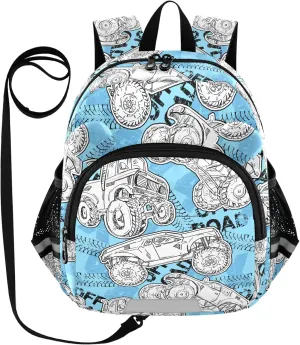 Toddler Backpack for Girls Boys White Truck Blue Kids Small Backpacks Mini Preschool Kindergarten Travel Backpack Book Bags, 3-6 Years
