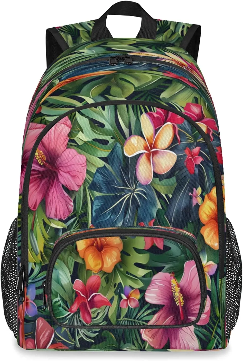 Tropical Palm Leaf Hibiscus Large Capacity Backpack, 18 Inch Multi Pocket Laptop iPad Tablet Backpacks Business Travel Hiking Daypack Casual Rucksack for Women Men Gifts