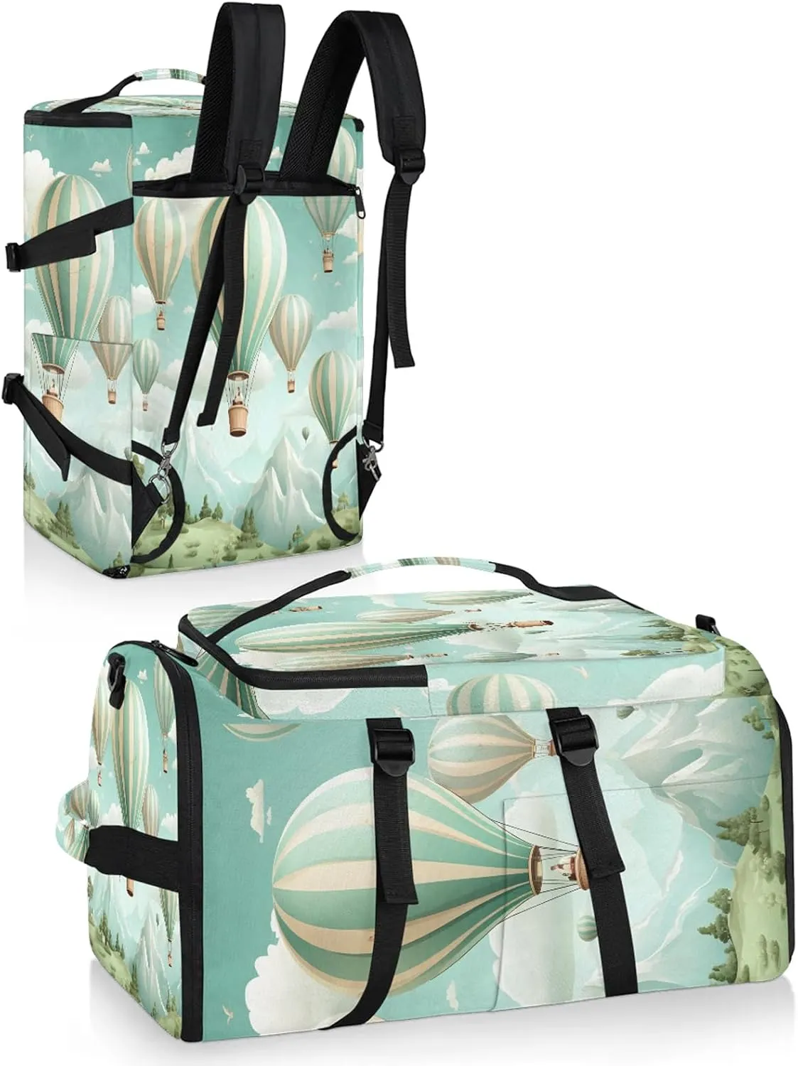 Watercolor Hot Air Balloon Gym Bags for Men Women Sports Backpack with Shoe Compartment 3-in-1 Tactical Duffle Bag for Overnight Weekender Travel