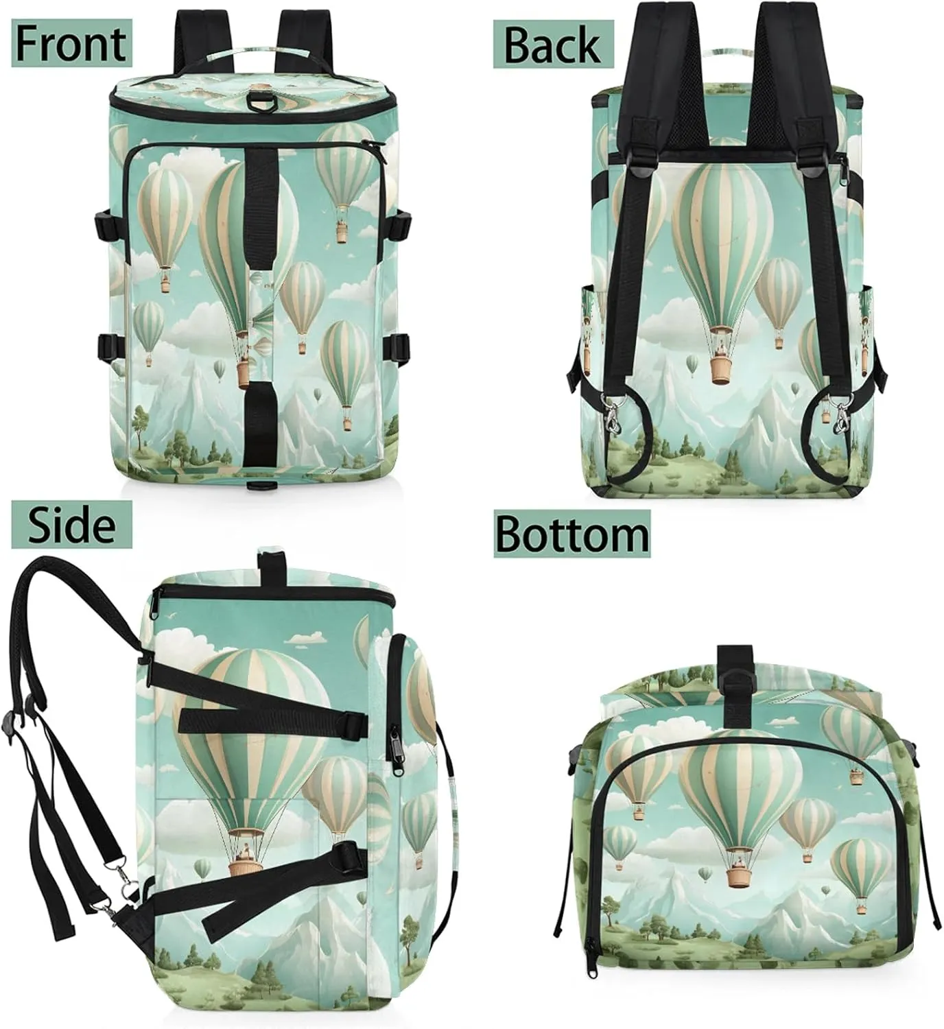 Watercolor Hot Air Balloon Gym Bags for Men Women Sports Backpack with Shoe Compartment 3-in-1 Tactical Duffle Bag for Overnight Weekender Travel