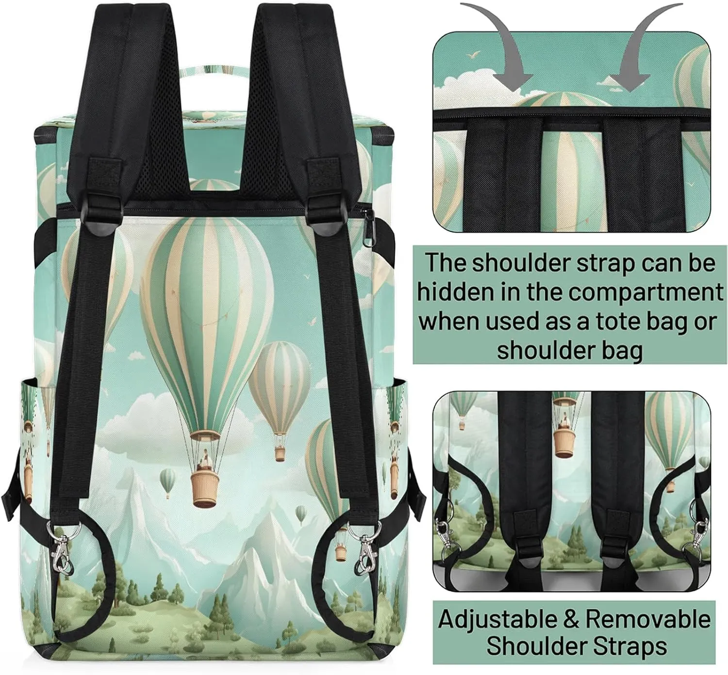 Watercolor Hot Air Balloon Gym Bags for Men Women Sports Backpack with Shoe Compartment 3-in-1 Tactical Duffle Bag for Overnight Weekender Travel