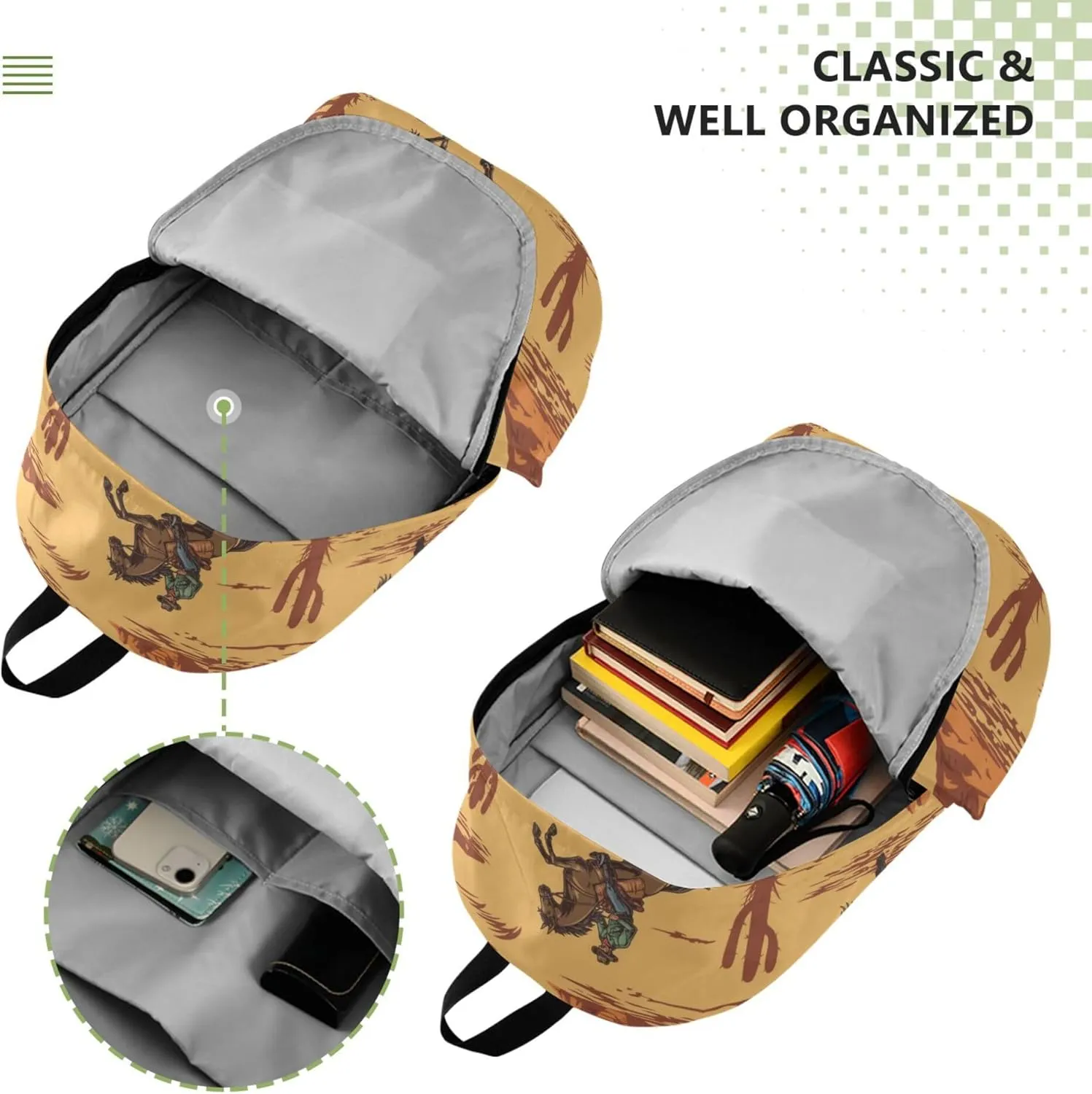 Western Cowboy American Laptop Backpack Travel Hiking Camping Work Computer Back Packs Book Bags for Women Men