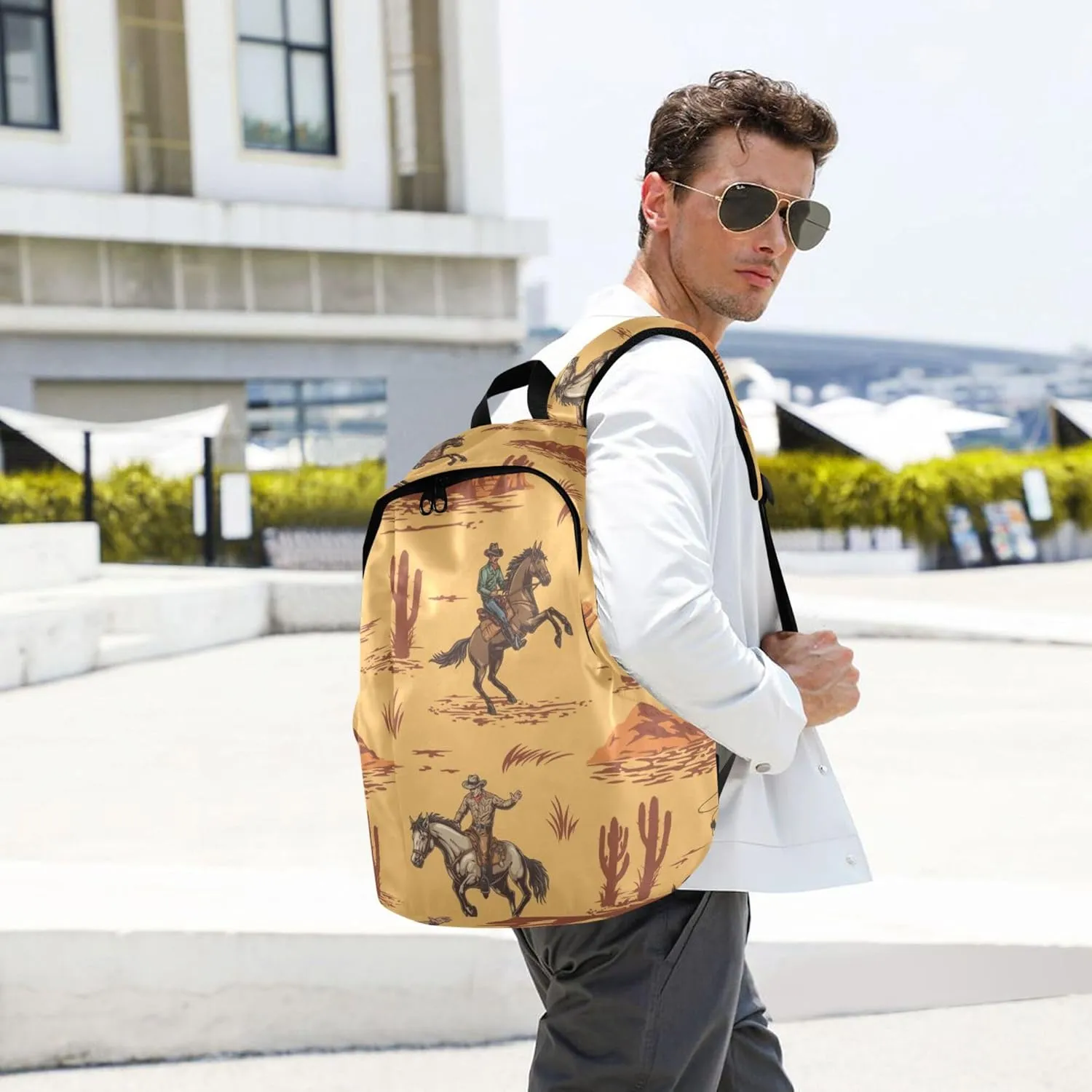 Western Cowboy American Laptop Backpack Travel Hiking Camping Work Computer Back Packs Book Bags for Women Men