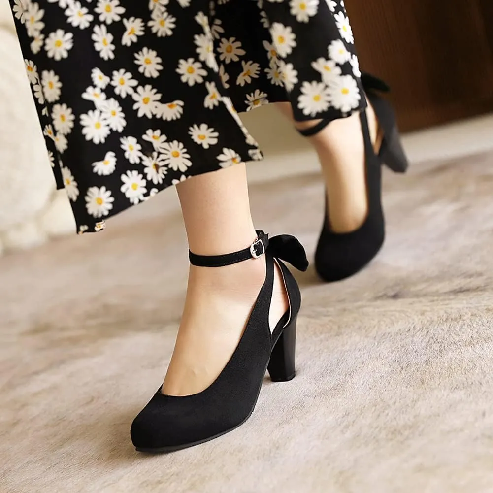 Women's Bowknot Mary Jane Low Kitten Heel Pumps Round Toe Prom Dress Shoes