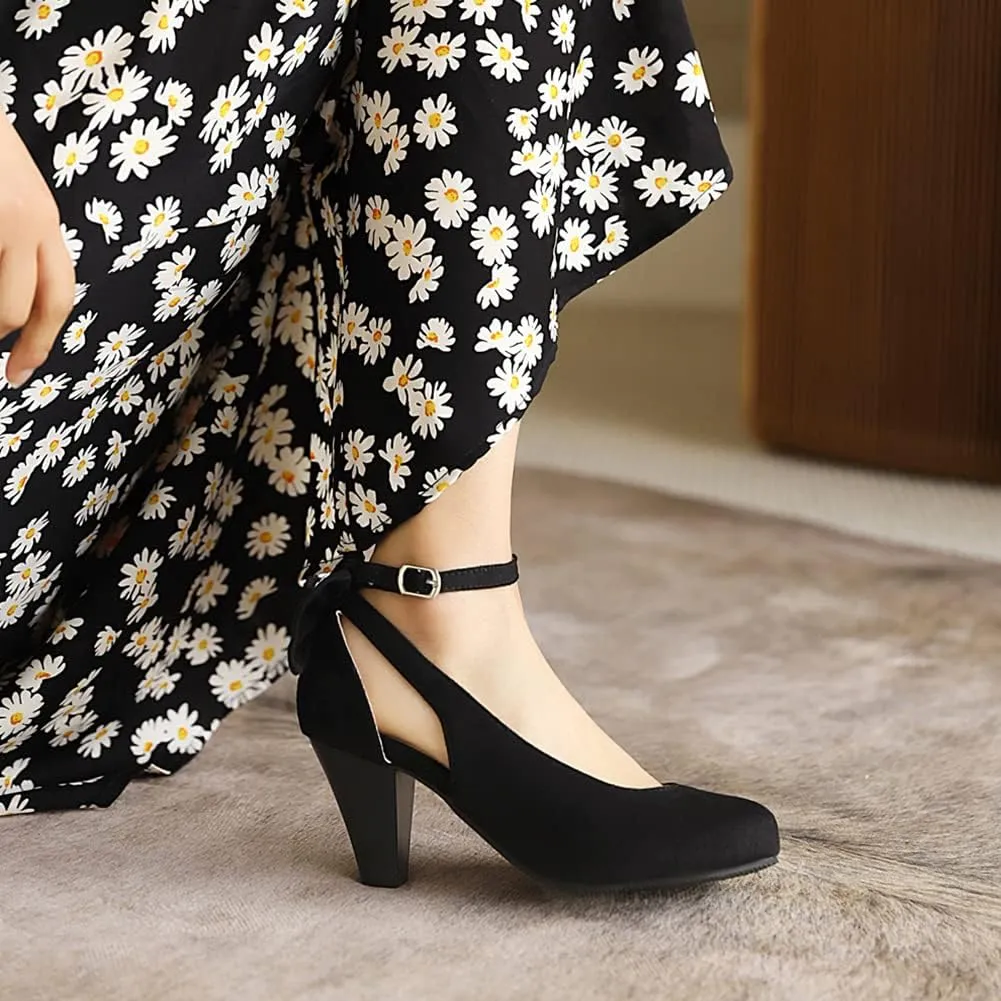 Women's Bowknot Mary Jane Low Kitten Heel Pumps Round Toe Prom Dress Shoes