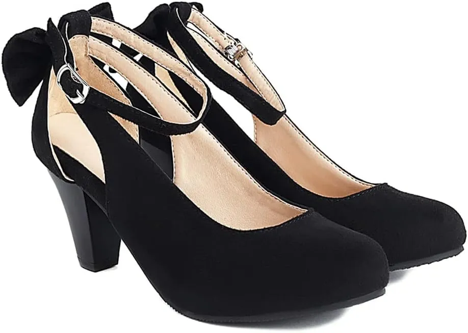 Women's Bowknot Mary Jane Low Kitten Heel Pumps Round Toe Prom Dress Shoes