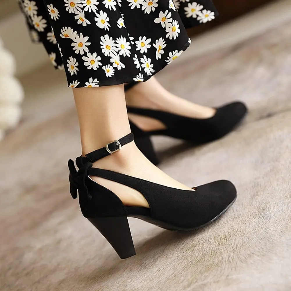 Women's Bowknot Mary Jane Low Kitten Heel Pumps Round Toe Prom Dress Shoes