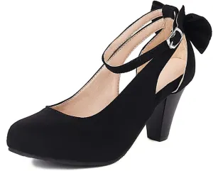 Women's Bowknot Mary Jane Low Kitten Heel Pumps Round Toe Prom Dress Shoes