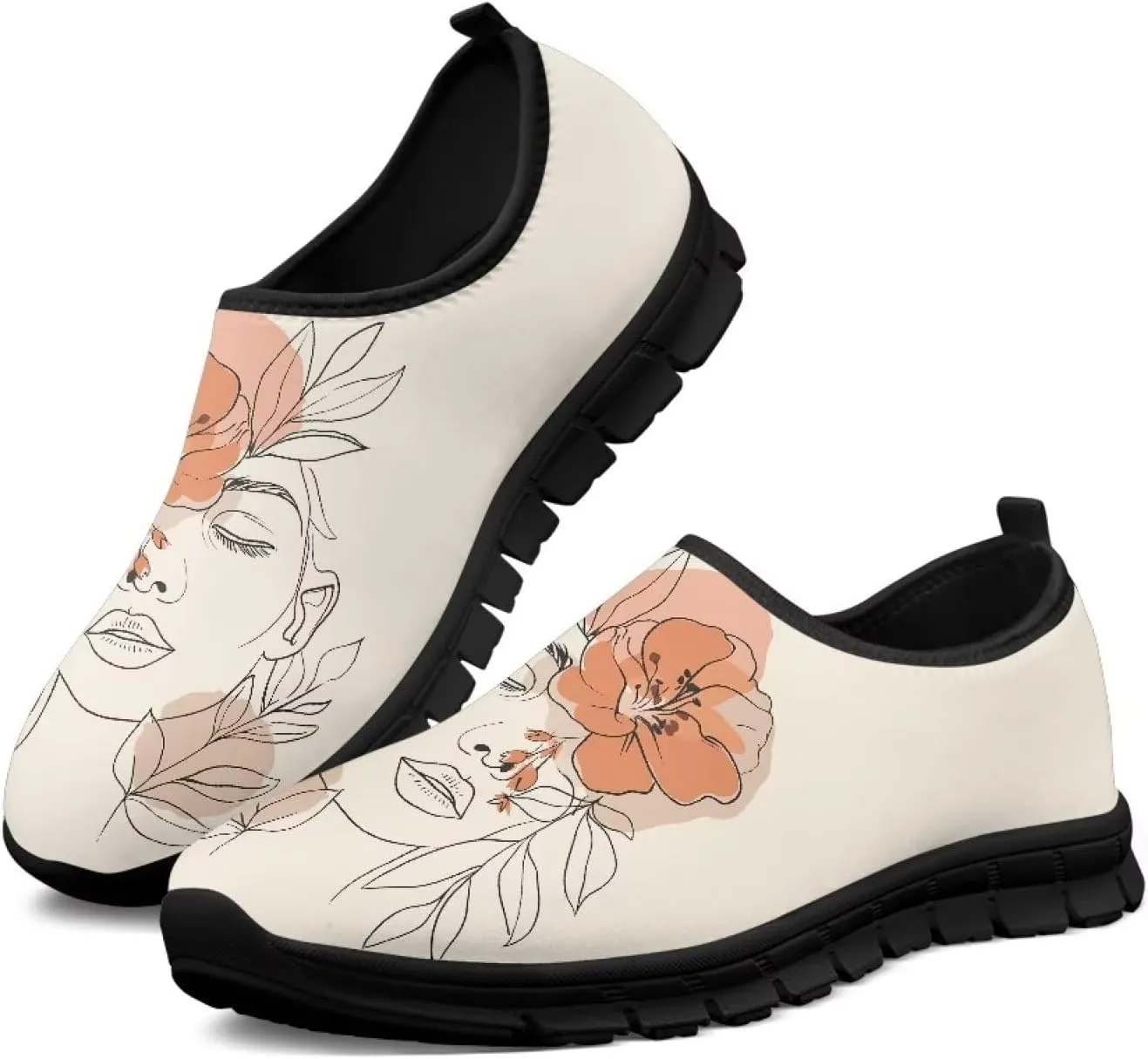 Women's Fashion Sneakers Slip On Walking Loafers Travel ShoesBlack Sole