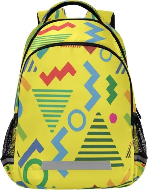 Yellow 80's 90's Backpack Laptop Backpacks Book Bags Water Resistant Daypack Durable College Shoulder Bag Sports Travel Day Pack